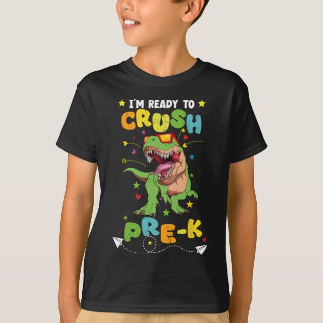 Jag är Redo att krossa Preschool Dinosaur tillbaka T Shirt (Framsida)