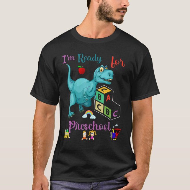 Jag är redo för Preschool Dinosaur och alfablock T Shirt (Framsida)