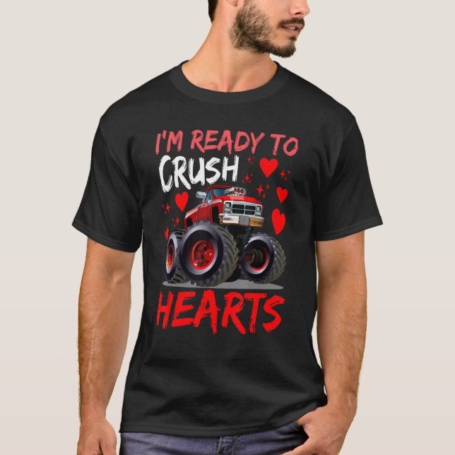 Jag är Redo till Crush Hearts Monster Lastbil Boys T Shirt (Framsida)