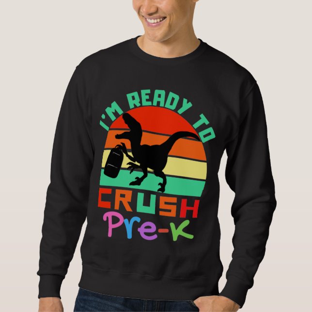 JAG ÄR REDO TILL CRUSH PRE-K - COOLA DINOSAUR LÅNG ÄRMAD TRÖJA (Framsida)