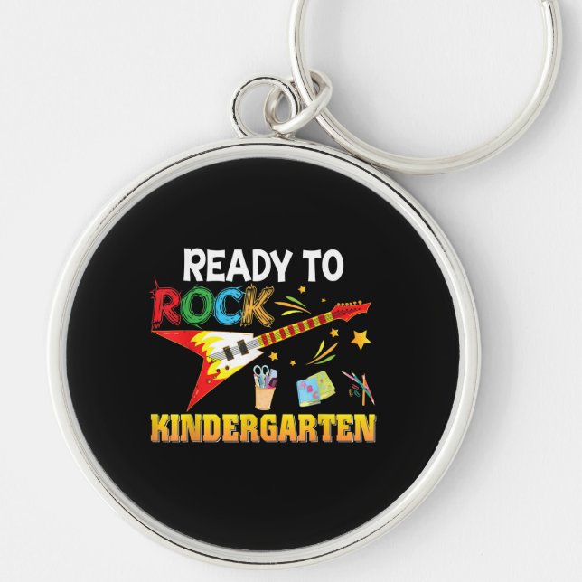 Jag är Redo till Sten Kindergarten Back to school Rund Silverfärgad Nyckelring (Framsidan)