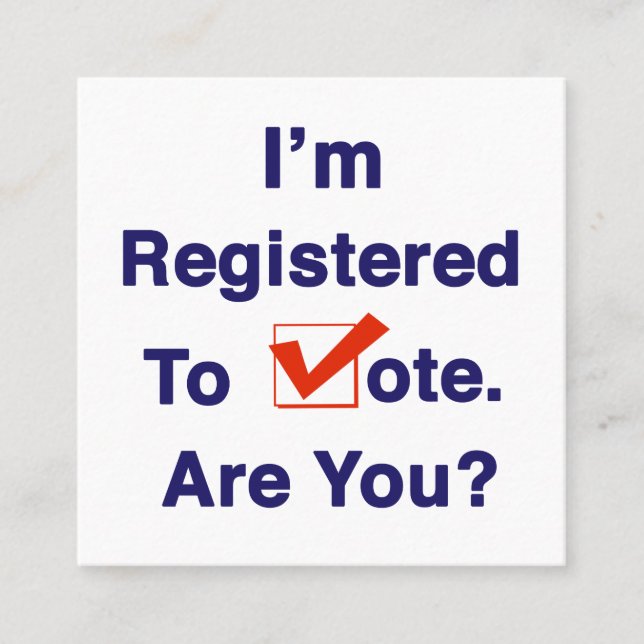 Jag är registrerad för omröstning 2026 fyrkantigt visitkort (Framsida)