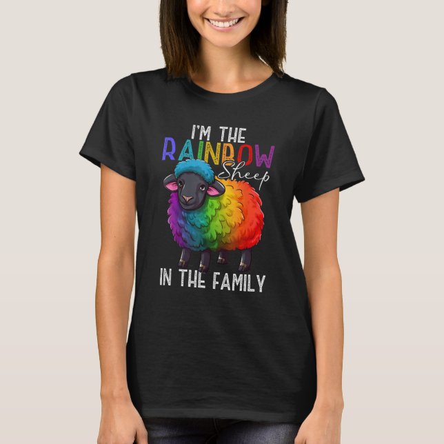 Jag är regnbågsfår i familjen för svart lgbt t shirt (Framsida)