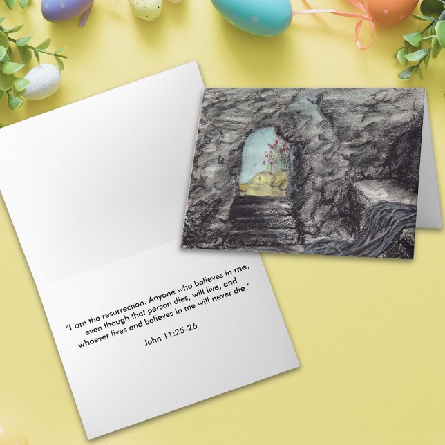Jag är resurrecept kort (Religious Happy easter Jesus empty grave Christian bible quote folded holiday greetings card)