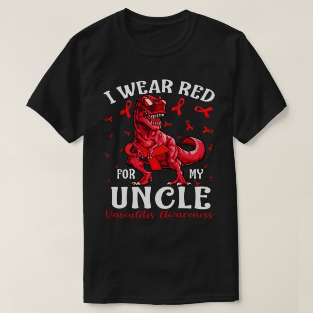 Jag är röd för min UNCLE Vaskulit Awareness Dinos T Shirt (Design framsida)