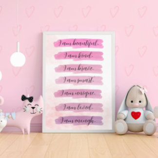 Jag är... Rosa Vattenfärgsinspiration Poster