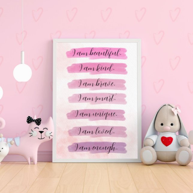 Jag är... Rosa Vattenfärgsinspiration Poster (I am... Pink Watercolor Inspirational Poster)