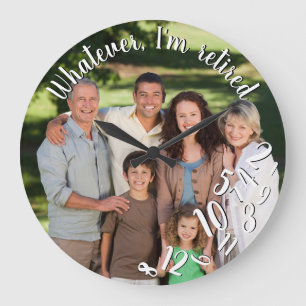 Jag är Rustic Wood Funny Pension Photo Stor Klocka