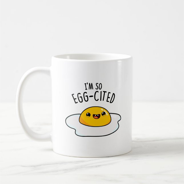 Jag är så ägg-citerad Roligt Stekt Ägg Puns  Kaffemugg (Vänster)