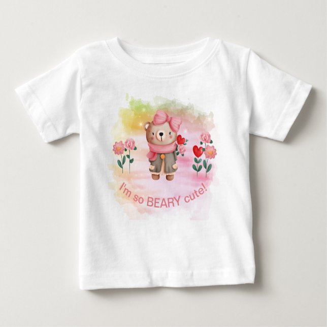 "Jag är så Beary Cute" Little Girl Bear T Shirt (Framsida)