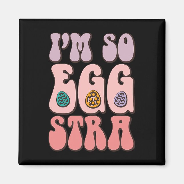 Jag är så Egg-stra Cute Bunny Egg Hunt Retro Groov Magnet (Framsidan)