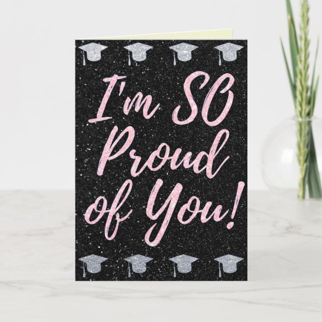 Jag är så stolt Rosa Glitter Studenten Card Kort (Framsida)