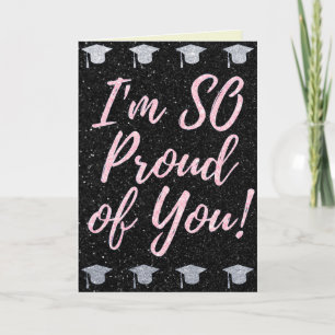 Jag är så stolt Rosa Glitter Studenten Card Kort