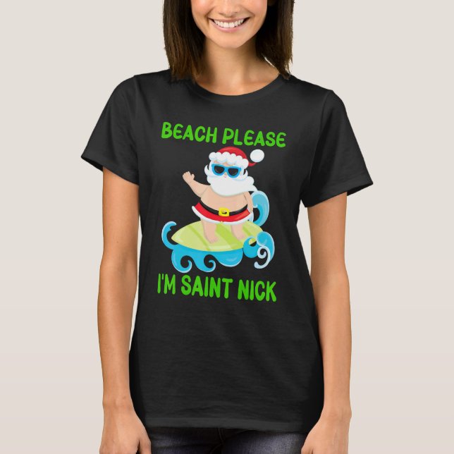 Jag är Saint Nick Santa Surfing Ocean T Shirt (Framsida)