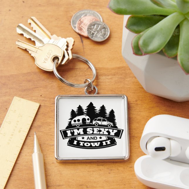 Jag är sexig och jag tänder den fyrkantig silverfärgad nyckelring (Skrivbord)