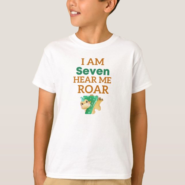 Jag är sju år med mig, Roar Birthday-barn T-Rex T Shirt (Framsida)