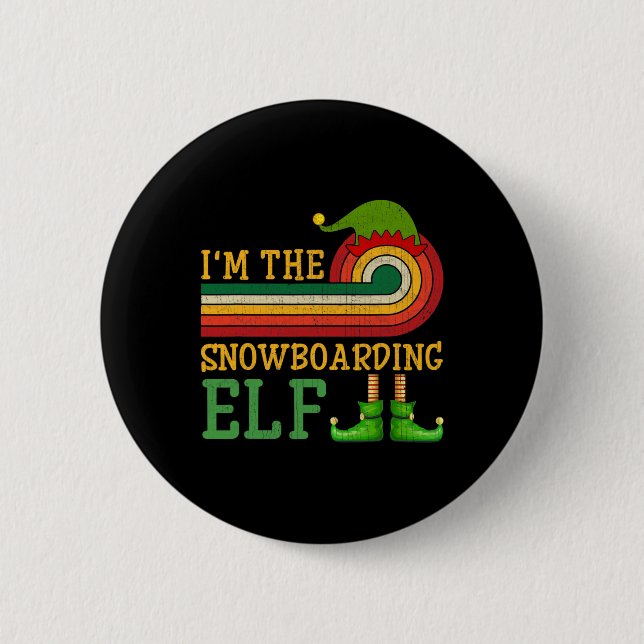 Jag är Snowboarding Elf Matching Group Julafton Pa Knapp (Framsida)