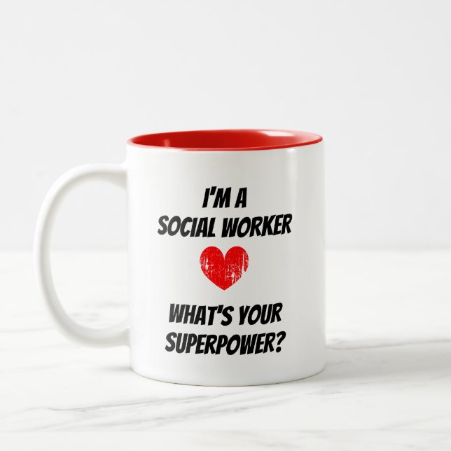 Jag är socialarbetare. Vad är din superkraft mugg (Vänster)