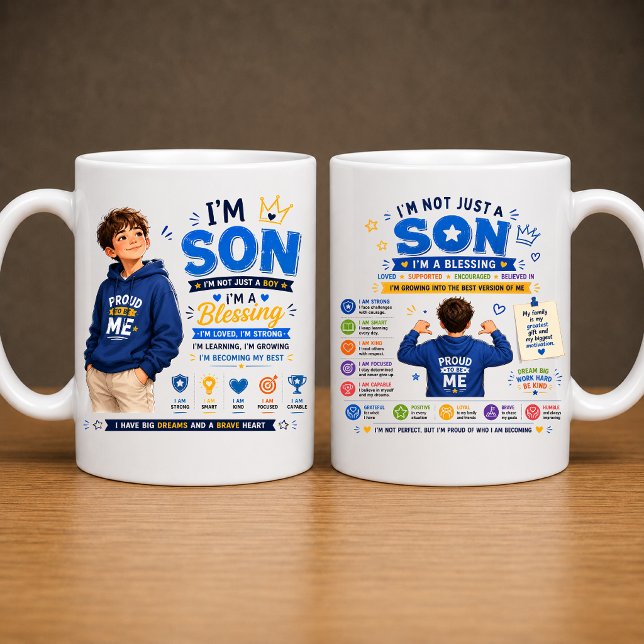 Jag är Son Mug Design | Pojke Motivation Mug Desig Kaffemugg (Skapare uppladdad)