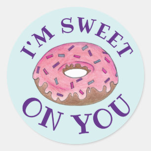 Jag är söt på din Rosa Donut Doughnut Foodie Kärle Runt Klistermärke