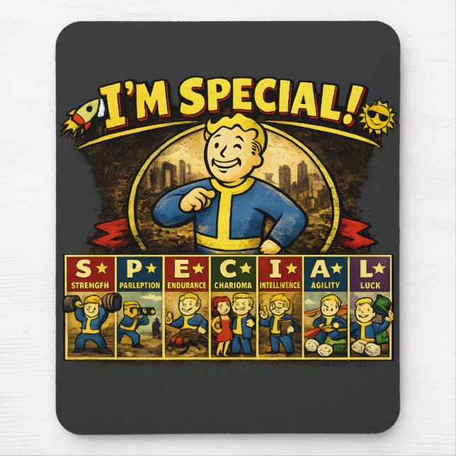 Jag är speciell | Fallout-inspirerad stats-musmatt Musmatta (Framsidan)