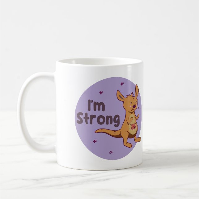 Jag är stark Kawaii söt baby Kangaroo brun &lila Kaffemugg (Vänster)