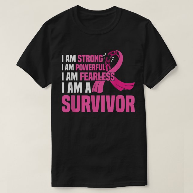 Jag är stark, kraftfull, rädd Rosa bröstcancer S T Shirt (Design framsida)