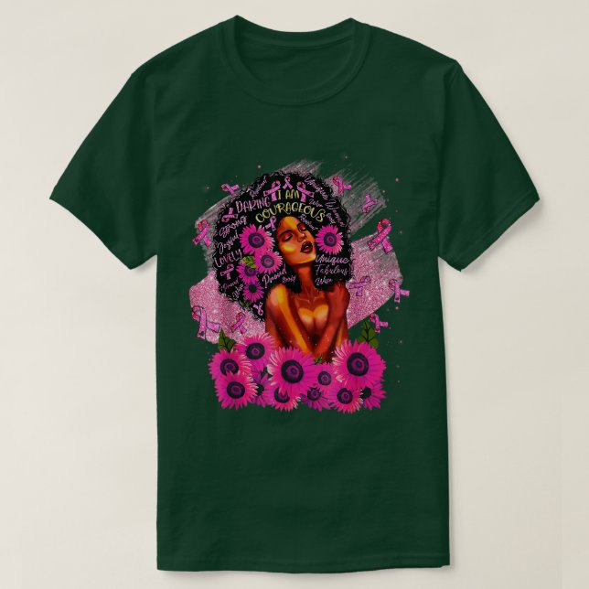 Jag är stark Rosa Ribbon Flowers Black Queen Breas T Shirt (Design framsida)