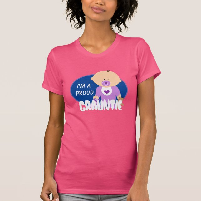 "Jag är stolt Grauntie" med Cute Baby i Lila T Shirt (Framsida)