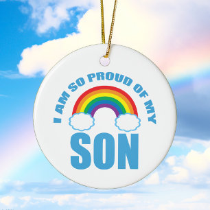 Jag är stolt över min son Rainbow Gay pride jul Julgransprydnad Keramik