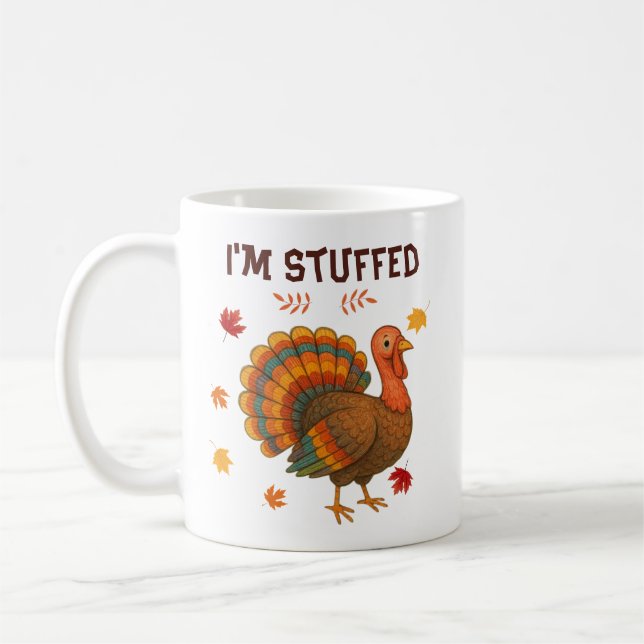 "Jag är stoppad" Lustigt Thanksgiving Turkiet Kaffemugg (Vänster)
