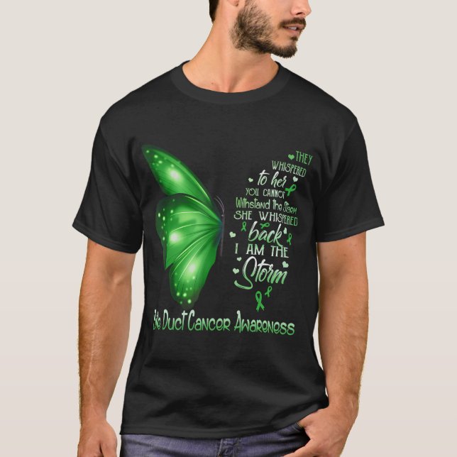 Jag är Storm Bile Duct Cancer Awareness Butterfl T Shirt (Framsida)