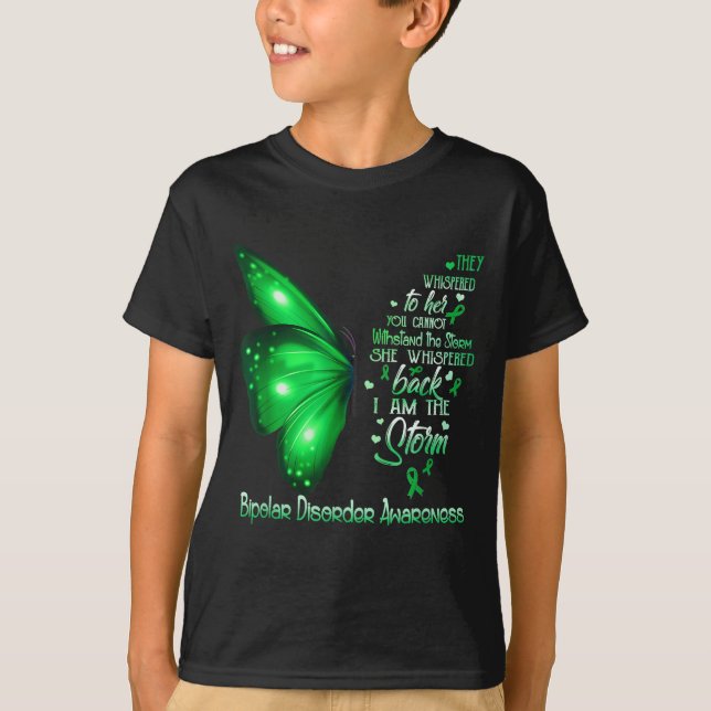 Jag är storm bipolär sjukdom medvetenhet fjäril t shirt (Framsida)