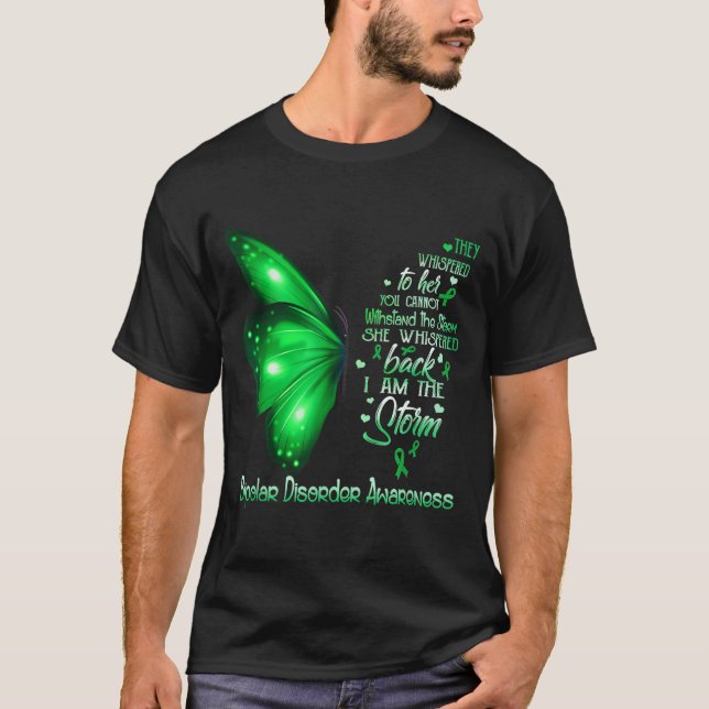 Jag är storm bipolär sjukdom medvetenhet fjäril t shirt (Framsida)