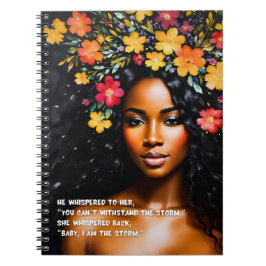 Jag är Storm Black Woman Watercolor Blommigt Art Anteckningsbok