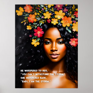 Jag är Storm Blommigt Black Woman Watercolor Art Poster