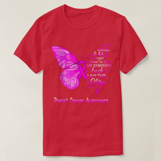 Jag är Storm Breast Cancer Awareness Butterfly T Shirt (Design framsida)