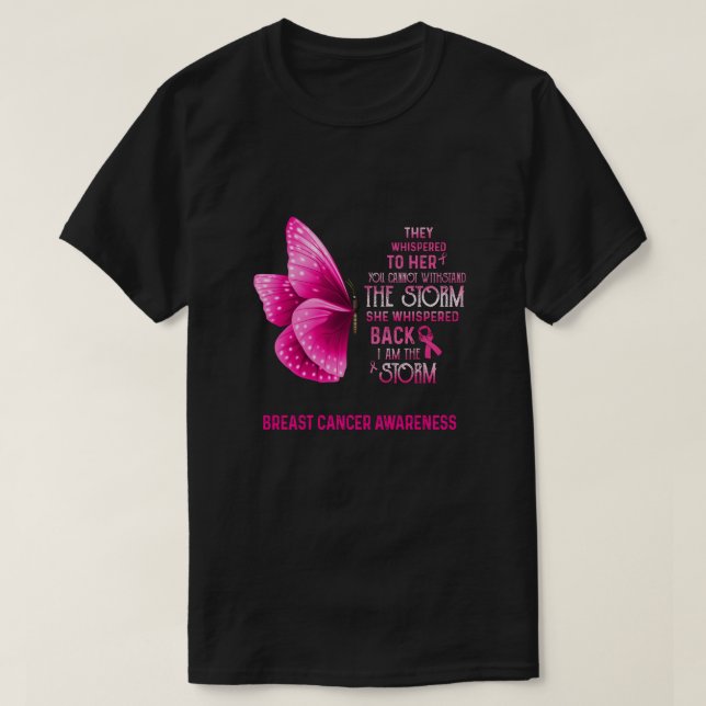 Jag är Storm Breast Cancer Awareness Butterfly T Shirt (Design framsida)