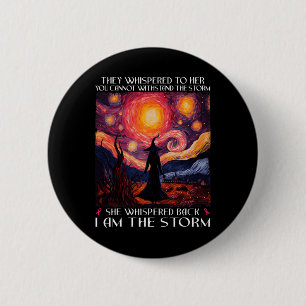 Jag är Storm Breast Cancer Witch Halloween Starry Knapp