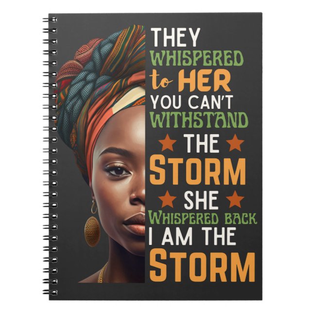 Jag är Storm Digital Art Afro Strong Woman Anteckningsbok (Framsidan)