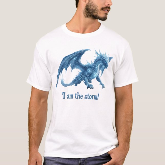 Jag Är Stormen Majestätisk Blå Isdrake T Shirt (Framsida)