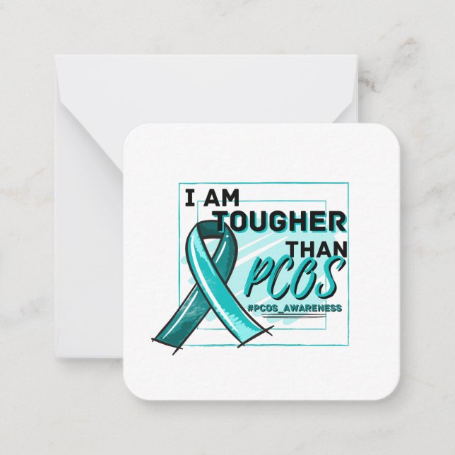 JAG ÄR STÖRRE ÄN PCOS PCOS AWARENESS Teal Ribbon Anteckningskort (Framsida)