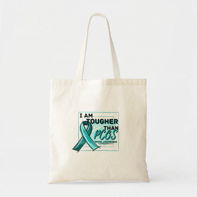 JAG ÄR STÖRRE ÄN PCOS PCOS AWARENESS Teal Ribbon Tygkasse (Framsidan)