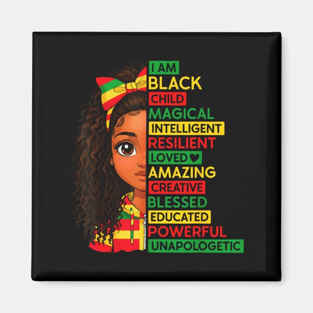 Jag Är Svart Barn Historiemånad Afrikanska Flickor Magnet (Framsidan)