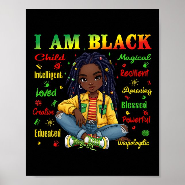 Jag är Svart Barns Historiemånad Afroamerikansk Ki Poster (Framsidan)