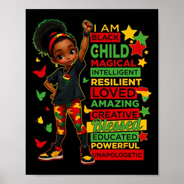 Jag är Svart Barns Historiemånad Afroamerikansk Ki Poster (Framsidan)