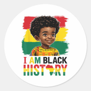 Jag är Svart Historia Afro Pojke Liten Melanin Pri Runt Klistermärke