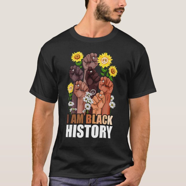Jag är Svart historik Månad Stiga upp Hand Solros  T Shirt (Framsida)