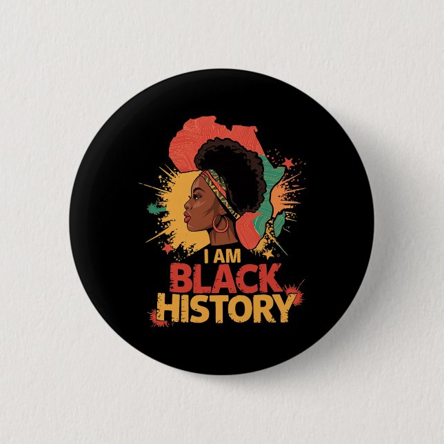 Jag är svarta historiemånaden kvinnor flickor afro knapp (Framsida)