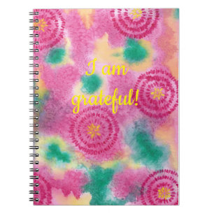 Jag är tacksam, abstrakt rosa grönt gult notebook anteckningsbok